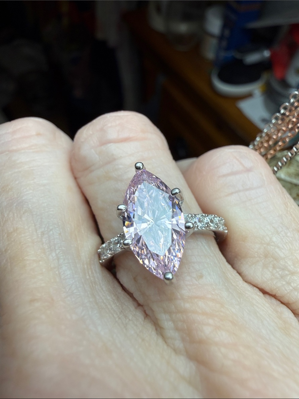 3CT PINK SAPPHIRE Marquise cut MOISSANITE DIAMONDS 925 Sterling Silver Ring NEW